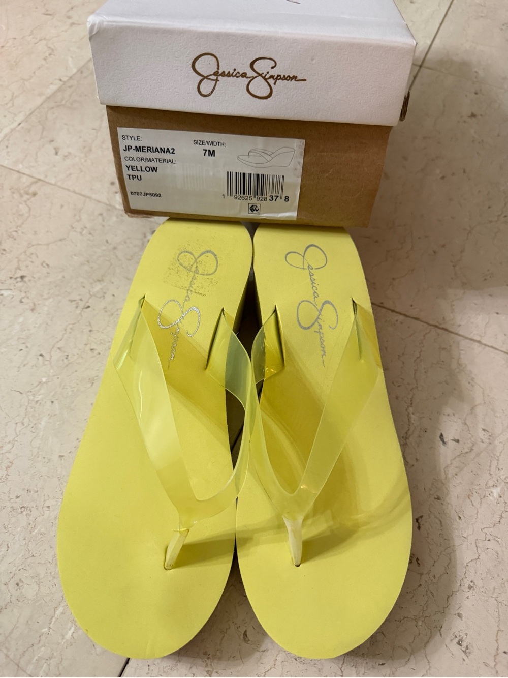 Jessica Simpson Bright Yellow Flip Flop Sandals with Clear Straps